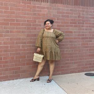 Floral long sleeve square neckline dress